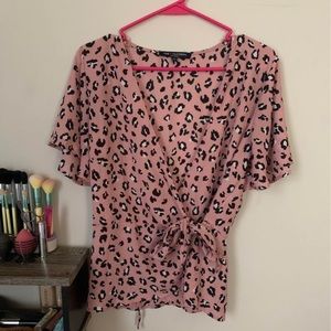 Pink leopard print wrap top